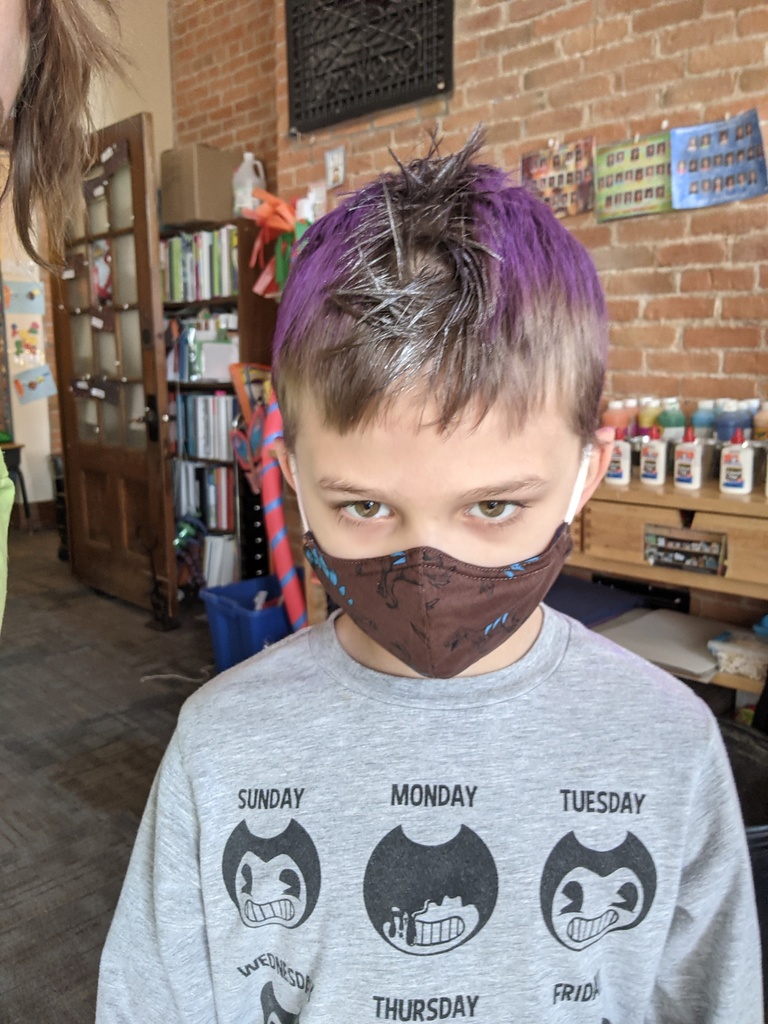 Maverick modeling our crazy hair fun today.