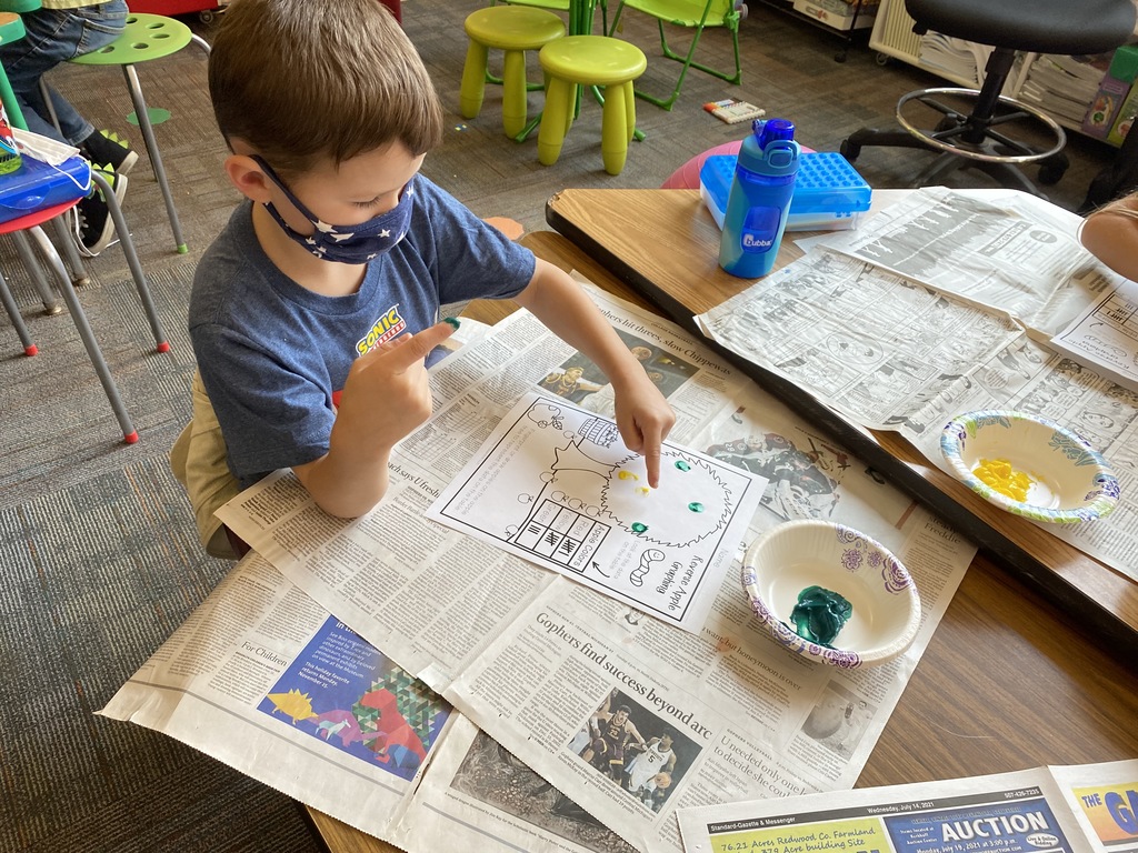elem student painting a apple tree