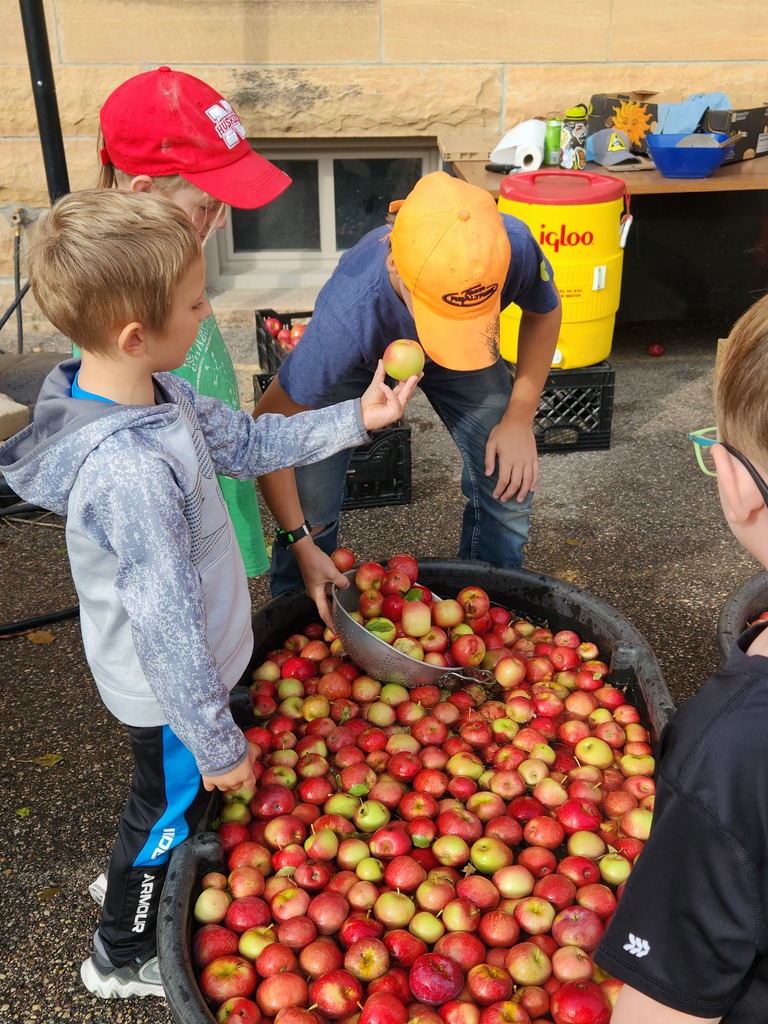 Students learning about apples and apple pressing!